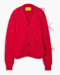 Marques ' Almeida Oversized feather-trimmed cotton cardigan - Red Red