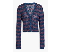 Cropped striped open-knit cardigan - Blue