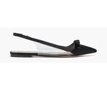 Bow-embellished satin and PVC slingback point-toe flats - Black