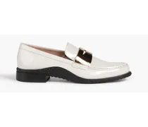 Embellished glossed-leather loafers - White