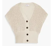 Sequin-embellished cashmere and silk-blend cardigan - Neutral