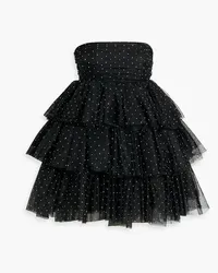 ROTATE Birger Christensen Strapless tiered crystal-embellished tulle mini dress - Black Black