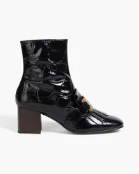 TOD'S Fringed embellished croc-effect leather ankle boots - Black Black