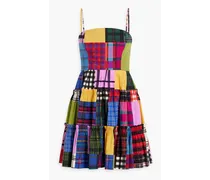 Tiered patchwork-effect cotton-blend poplin mini dress - Multicolor