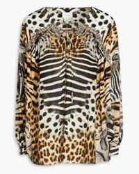 Camilla Crystal-embellished printed silk crepe de chine top - Animal print Animal