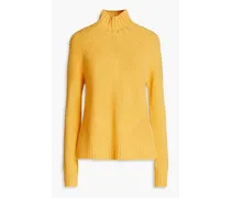 Pointelle-knit cashmere turtleneck sweater - Yellow