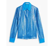Alice Olivia - Willa satin-trimmed sequined woven shirt - Blue