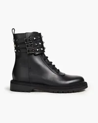 Valentino Garavani Rockstud buckled leather combat boots - Black Black