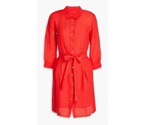 Pleated linen mini shirt dress - Red