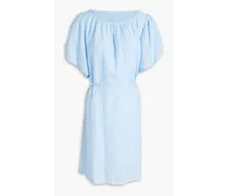 Belted gathered linen mini dress - Blue