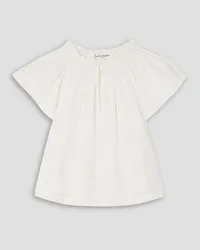 APIECE APART Deia cropped smocked embroidered cotton-poplin blouse - White White