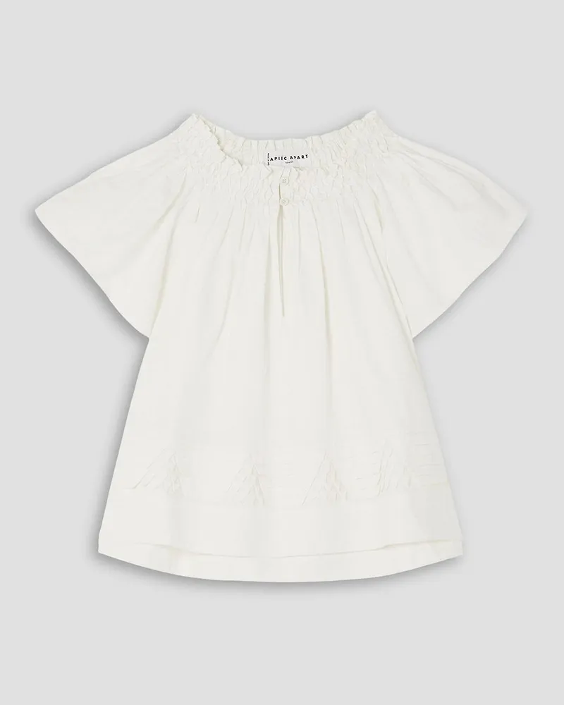 APIECE APART Deia cropped smocked embroidered cotton-poplin blouse - White White