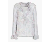 Ruffled floral-print silk-blend chiffon blouse - Gray
