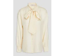 Pussy-bow silk-jacquard blouse - White