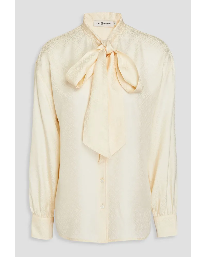 Tory Burch Pussy-bow silk-jacquard blouse - White White