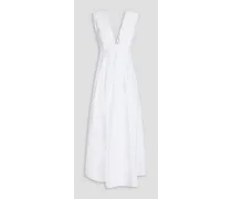 Peta embellished pleated chambray maxi dress - White