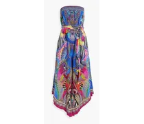 Embellished printed silk crepe de chine wide-leg jumpsuit - Blue