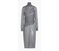 Layered sequin-embellished wool-jersey turtleneck dress - Gray