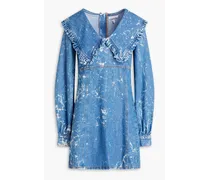 Ruffled bleached denim mini dress - Blue