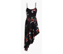 Anneli asymmetric floral-print sateen dress - Black