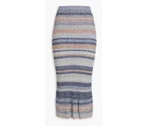 Striped ribbed-knit midi skirt - Blue