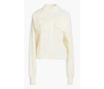 Winona bow-embellished cable-knit wool-blend turtleneck sweater - White