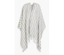 Fringed striped linen-blend wrap - Metallic - OneSize