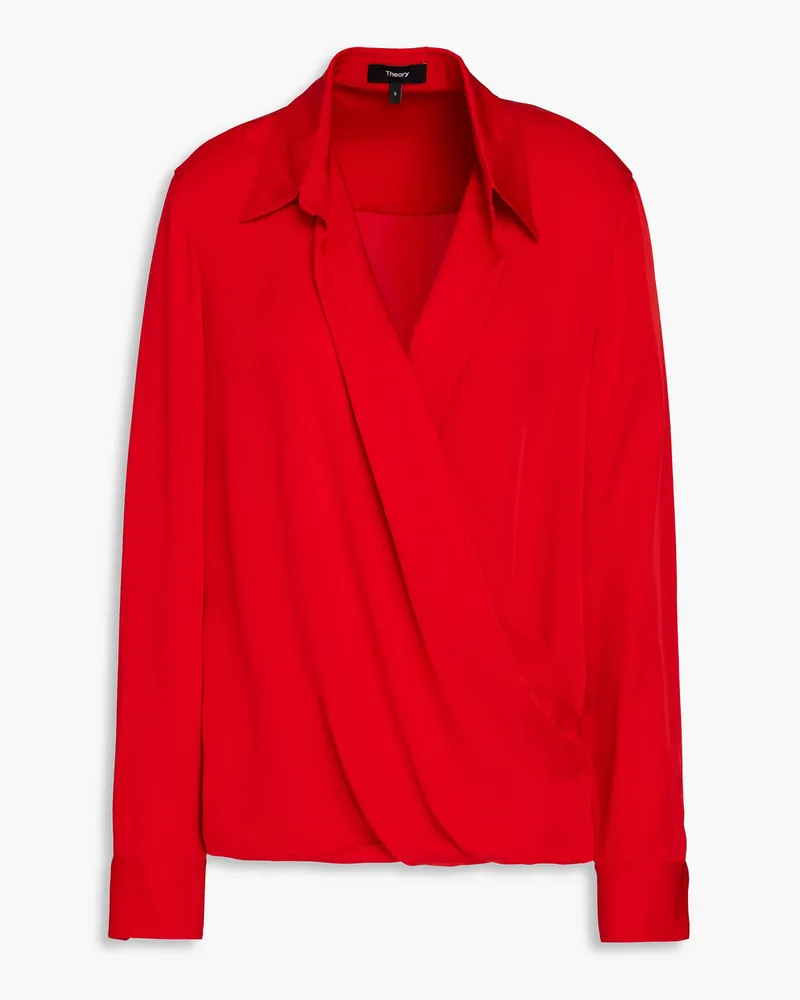 Theory Wrap-effect silk-satin blouse - Red Red