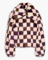 Shrimps Mercy Me checked faux fur jacket - Purple Purple