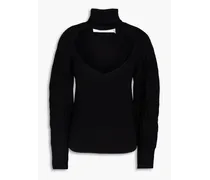 Cutout ribbed-knit turtleneck sweater - Black