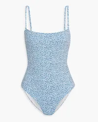 Onia Estelle cutout floral-print swimsuit - Blue Blue