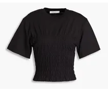 Shirred cotton-jersey T-shirt - Black