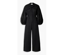 Kyony cloqué-trimmed ramie-blend jumpsuit - Black