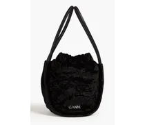 Crinkled velvet and faux leather bucket bag - Black