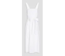 Belted linen-blend midi dress - White