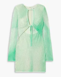 Self-Portrait Cutout crystal-embellished stretch-mesh and jersey mini dress - Green Green