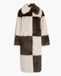 STAND Nino checked faux fur coat - Neutral Neutral