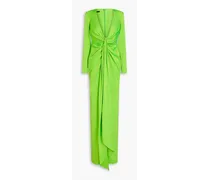 Draped neon satin-crepe gown - Green
