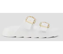 Pearl Buckle embellished rubber sandals - White