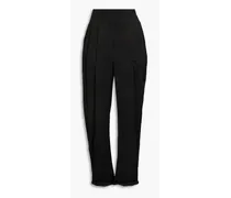 Pleated silk-satin tapered pants - Black