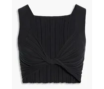 Twist-front ribbed-knit bra top - Black