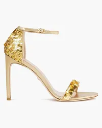 Stuart Weitzman Embellished metallic silk-satin and leather sandals - Metallic Metallic