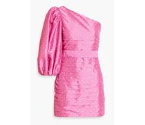 Altie one-shoulder pleated floral-print satin mini dress - Pink