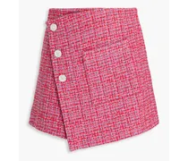 Pleated wrap-effect bouclé-tweed mini skirt - Red