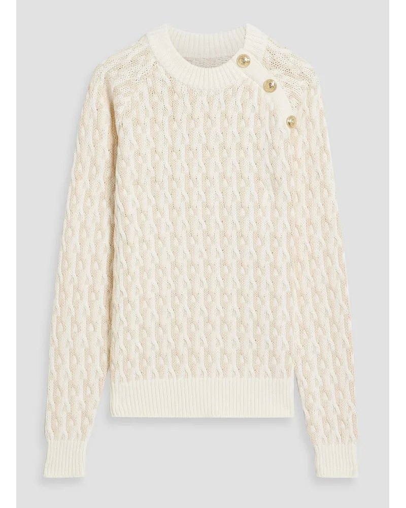 Derek Lam Button-embellished cable-knit cotton-blend sweater - White White