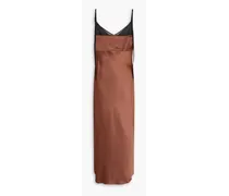 Tulle-trimmed satin midi dress - Brown