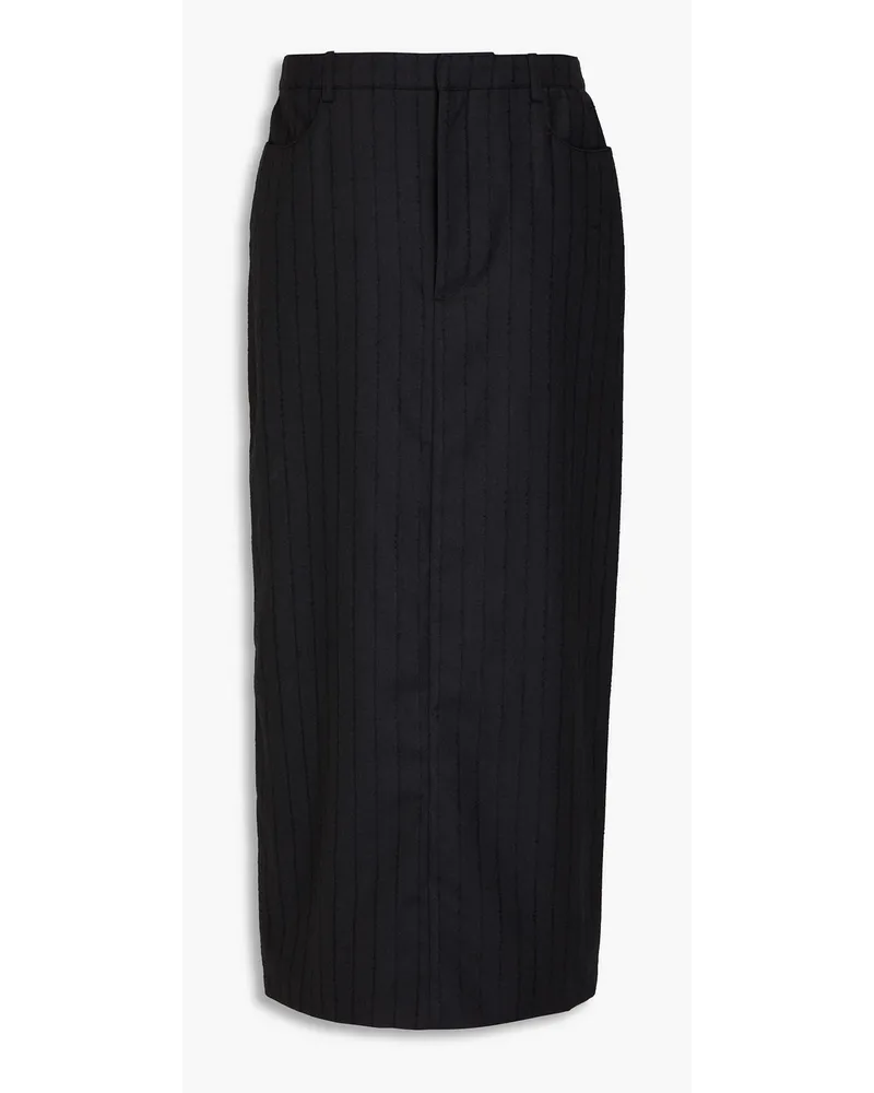 Loulou Studio Striped wool-twill midi pencil skirt - Black Black