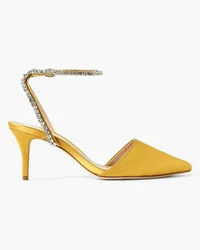 Porte & Paire Crystal-embellished satin pumps - Yellow Yellow