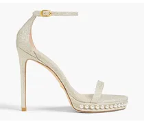 Faux pearl-embellished glittered lamé sandals - Metallic