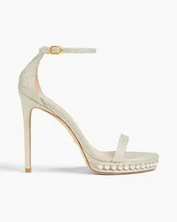 Stuart Weitzman Faux pearl-embellished glittered lamé sandals - Metallic Metallic